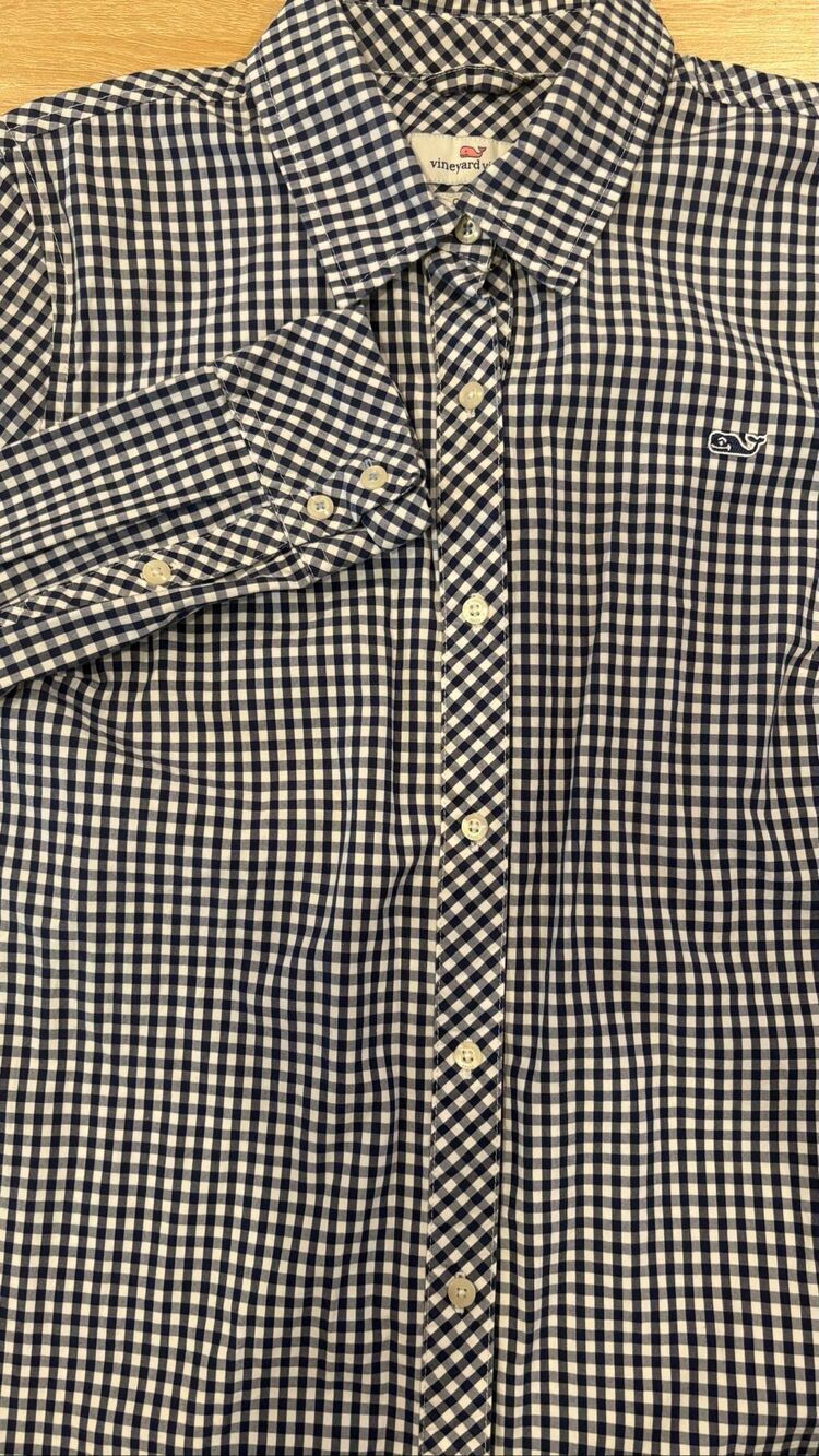 Vineyard Vines Women's Navy White Gingham Check Button Front Shirt Size 0 113